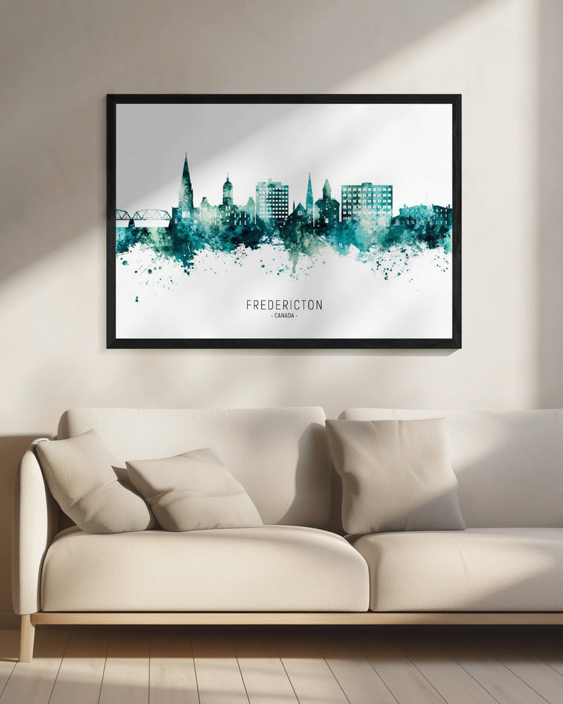Wall art Fredericton Canada Skyline-20X16inches-In Black Floating Frame