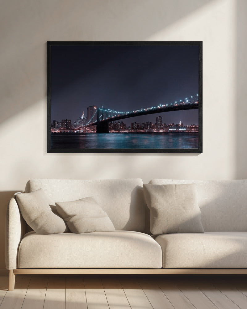 Artwork Manhattan Skyline and Brooklyn Bridge20X16inches- Black Frame