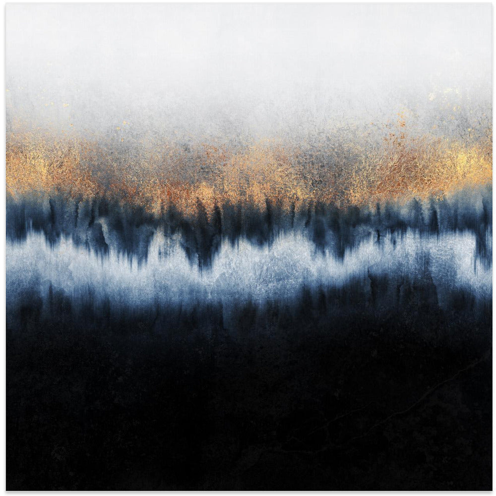 Golden Horizon Abstract Wall Artwork In White Floating Frame