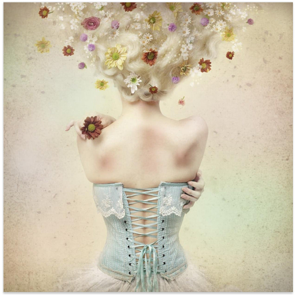 Artwork Girl of the flower garden24X24inches- White Frame