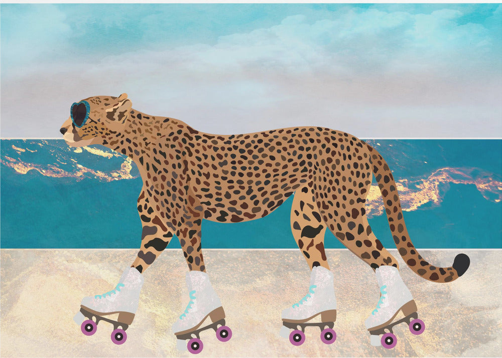 Artwork Cheetah Rollerskating Landscape Beach 0448X36inches- Unframed