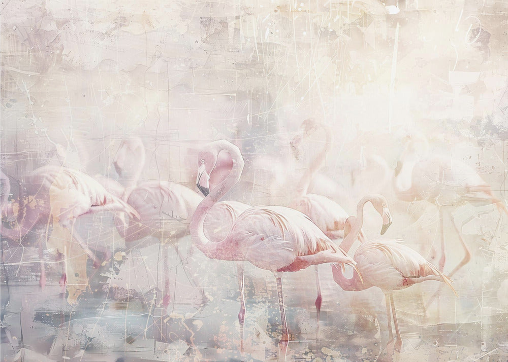 Flamingo Animal Vintage Art Illustration Wallart 10 Wall Artwork In Black Floating Frame