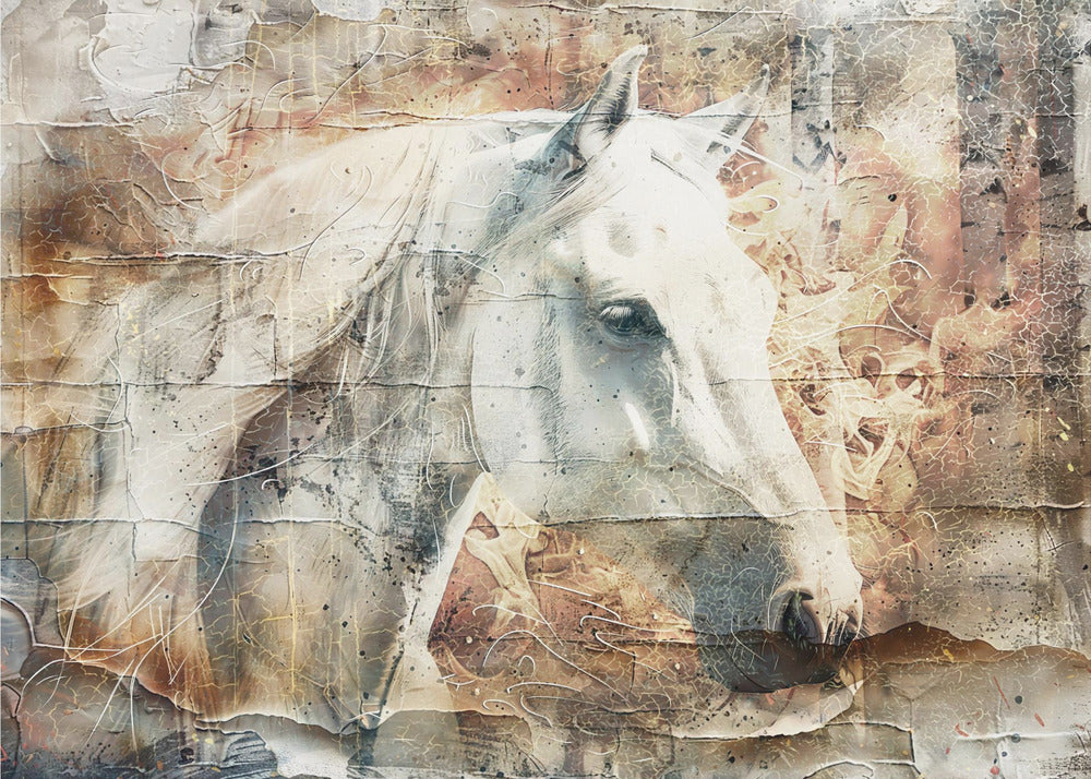 Horse Animal Vintage Art Illustration Wallart 06 Wall Artwork In Black Floating Frame