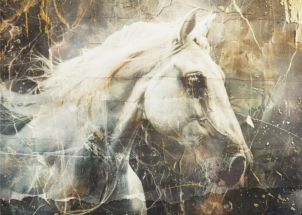 Horse Animal Vintage Art Illustration Wallart 08 Wall Artwork In Black Floating Frame