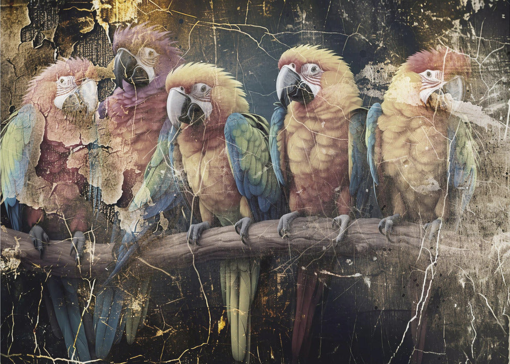Parrot Animal Vintage Art Illustration Wallart 10 Wall Artwork In Black Floating Frame