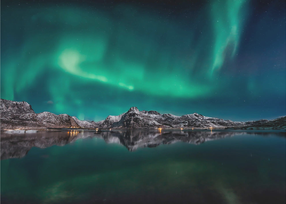 Lofoten Aurora Reflection Wall Artwork In White Floating Frame