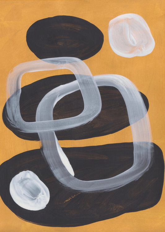 Midcentury Mustard Wall Artwork In Black Floating Frame