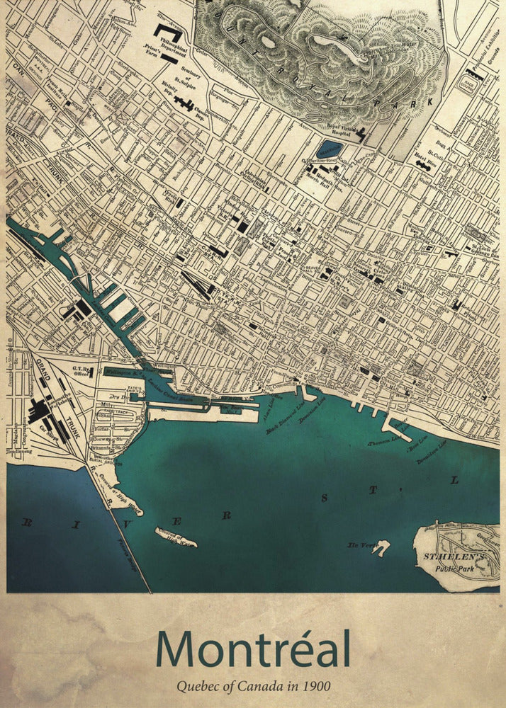 Wall art Montreal map-24X36inches-In Black Floating Frame