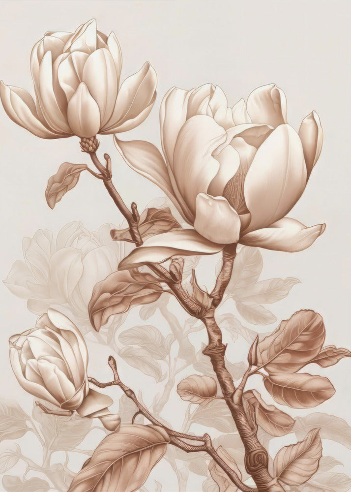 Beige Flowers 3 Wall Artwork Gallery Wrapped (Ready to Hang)