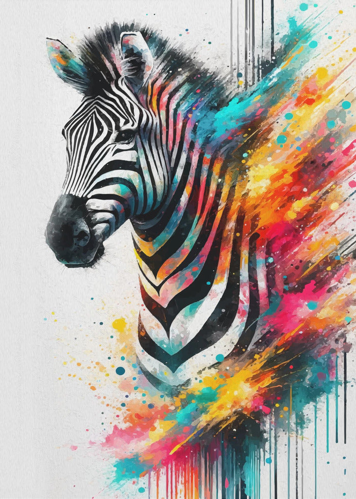 Artwork Colorful Zebra24X36inches- Black Frame