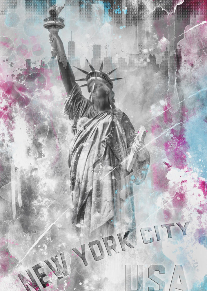 Artwork POP ART Statue of Liberty - Splashes24X36inches- Black Frame