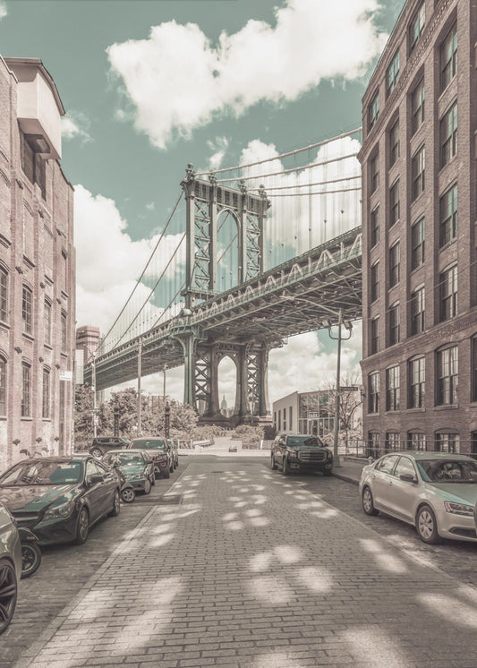 NEW YORK CITY Manhattan Bridge | urban vintage style Wall Artwork In Black Floating Frame