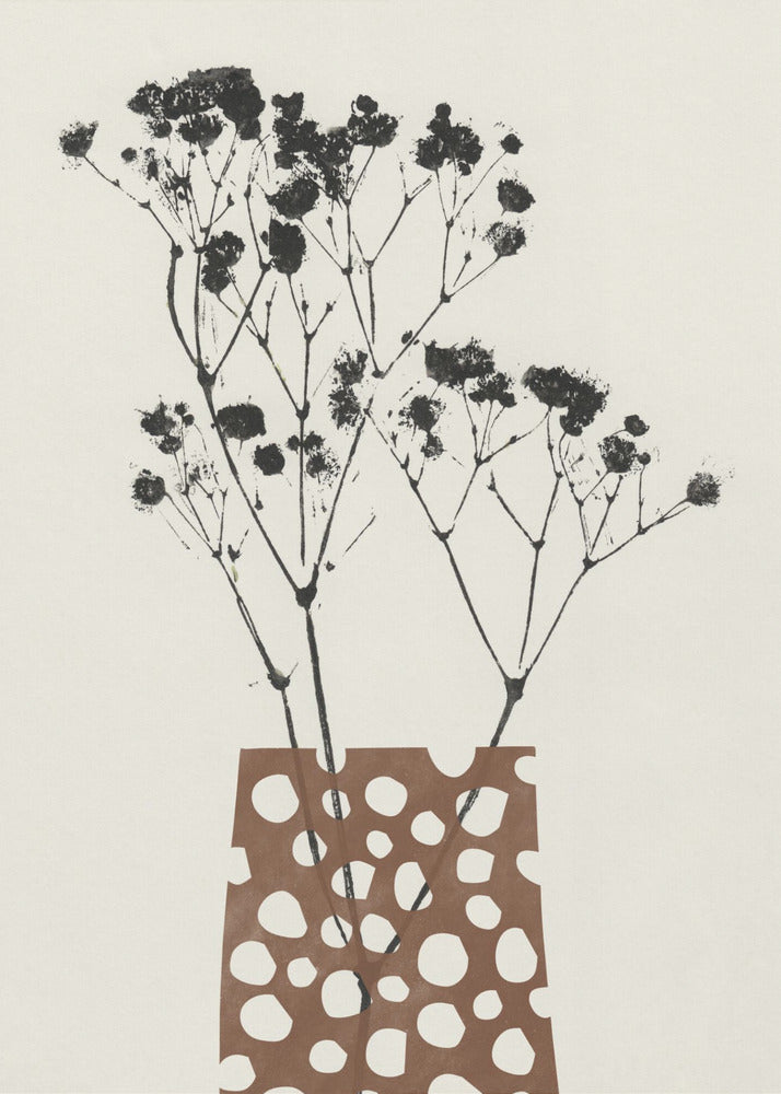Artwork- Gypsophila In a Brown Vase-16X20inches-In Black Floating Frame