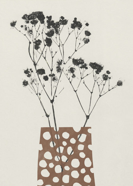 Artwork- Gypsophila In a Brown Vase-16X20inches-In Black Floating Frame