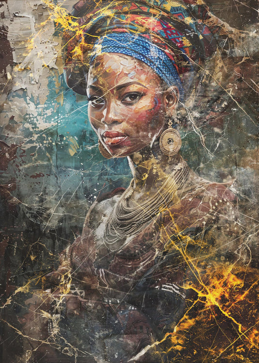 African Art Illustration Wallart 067 Wall Artwork In Black Floating Frame