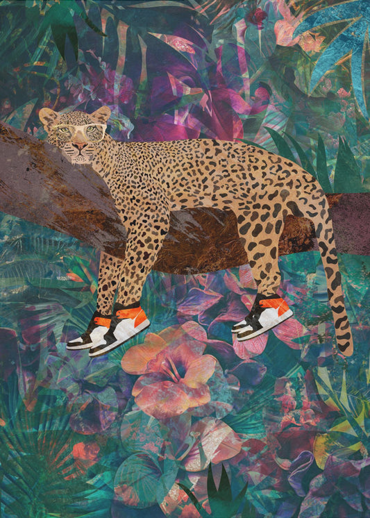 Wall art Tropical Floral Jungle - Leopard wearing shoes
