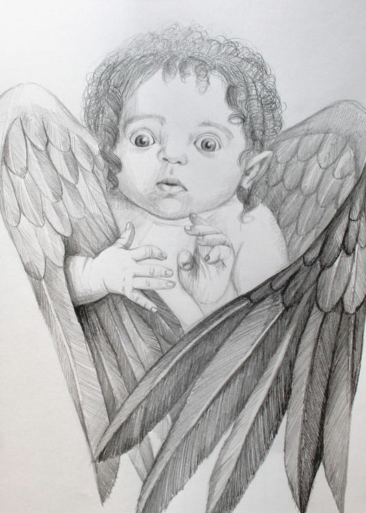 canvas prints Surprised Little Cherub24X36inches- Black Frame