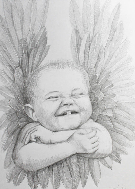 canvas prints Joyful Baby With Angelic Wings24X36inches- Black Frame