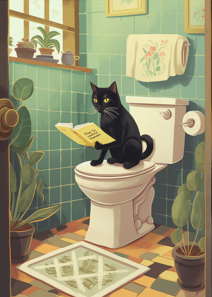 canvas prints Toilet Cat24X36inches- Black Frame