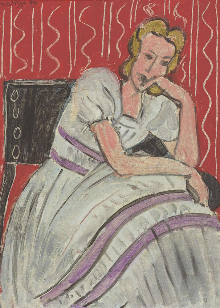 Artwork Jeune Femme Assise En Robe Grise -inches