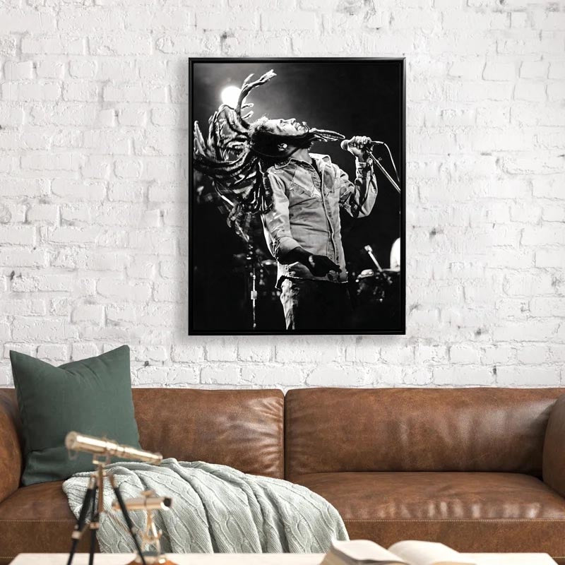 sample wall art bob marley over sofa