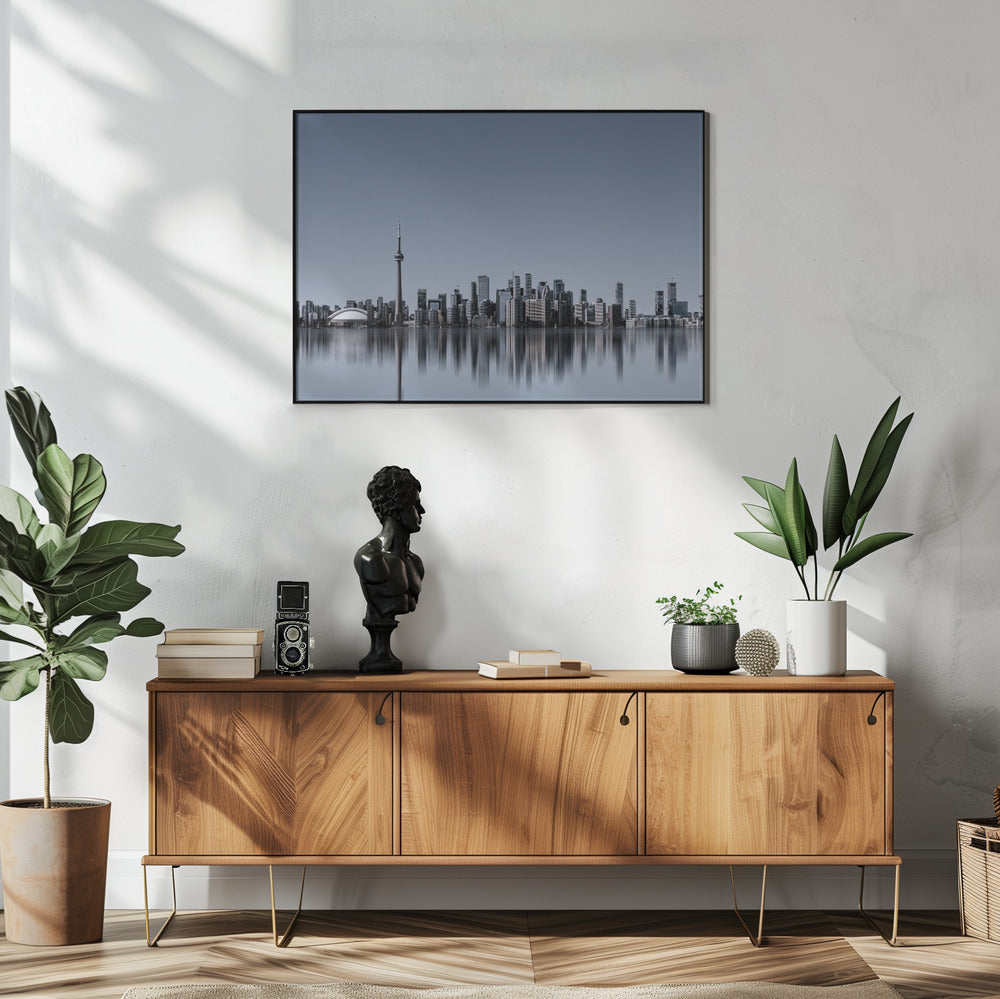 Toronto Skyline-Wall Art In White Floating Frame-48X36inches