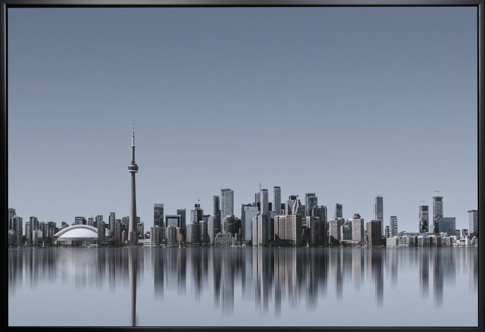 Toronto Skyline-Wall Art In White Floating Frame-36X24inches