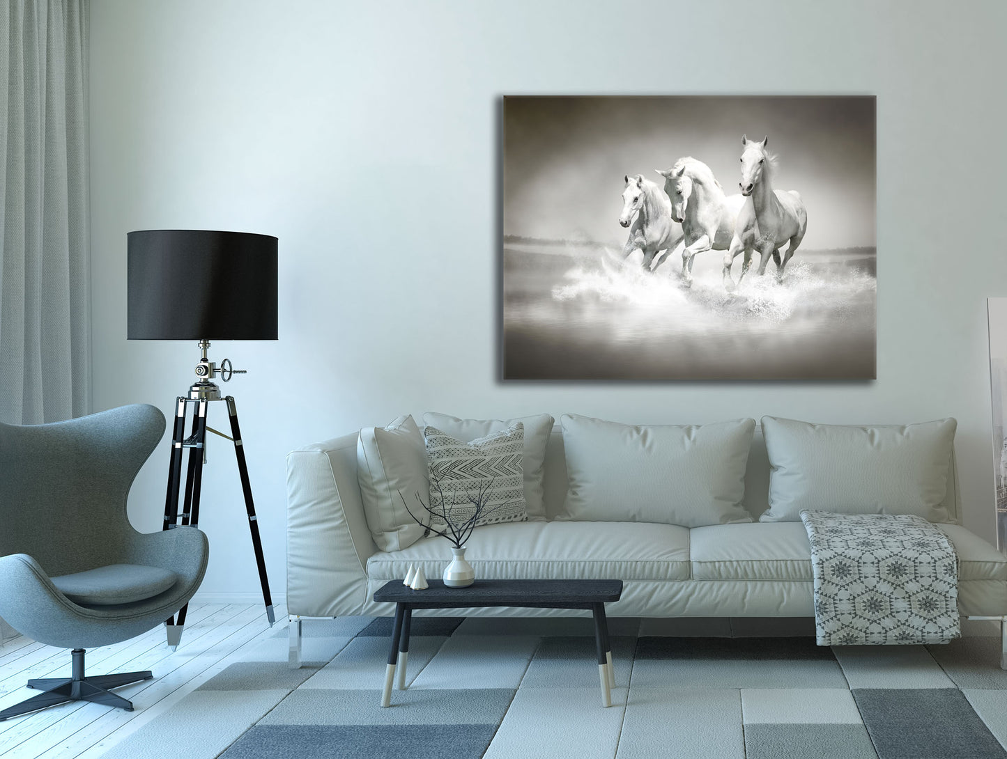 Black and White Stallions - Animal Print Canvas-Fine Art
