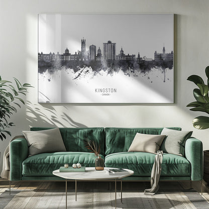 Wall art Kingston Canada Skyline-20X16inches-In White Floating Frame