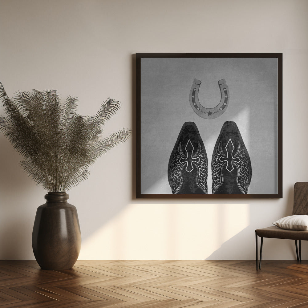  Bw Cowboy Boots and Horseshoe Wall Artwork 0