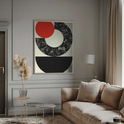 Wall art Geometric Shapes with a Bold Red Circle