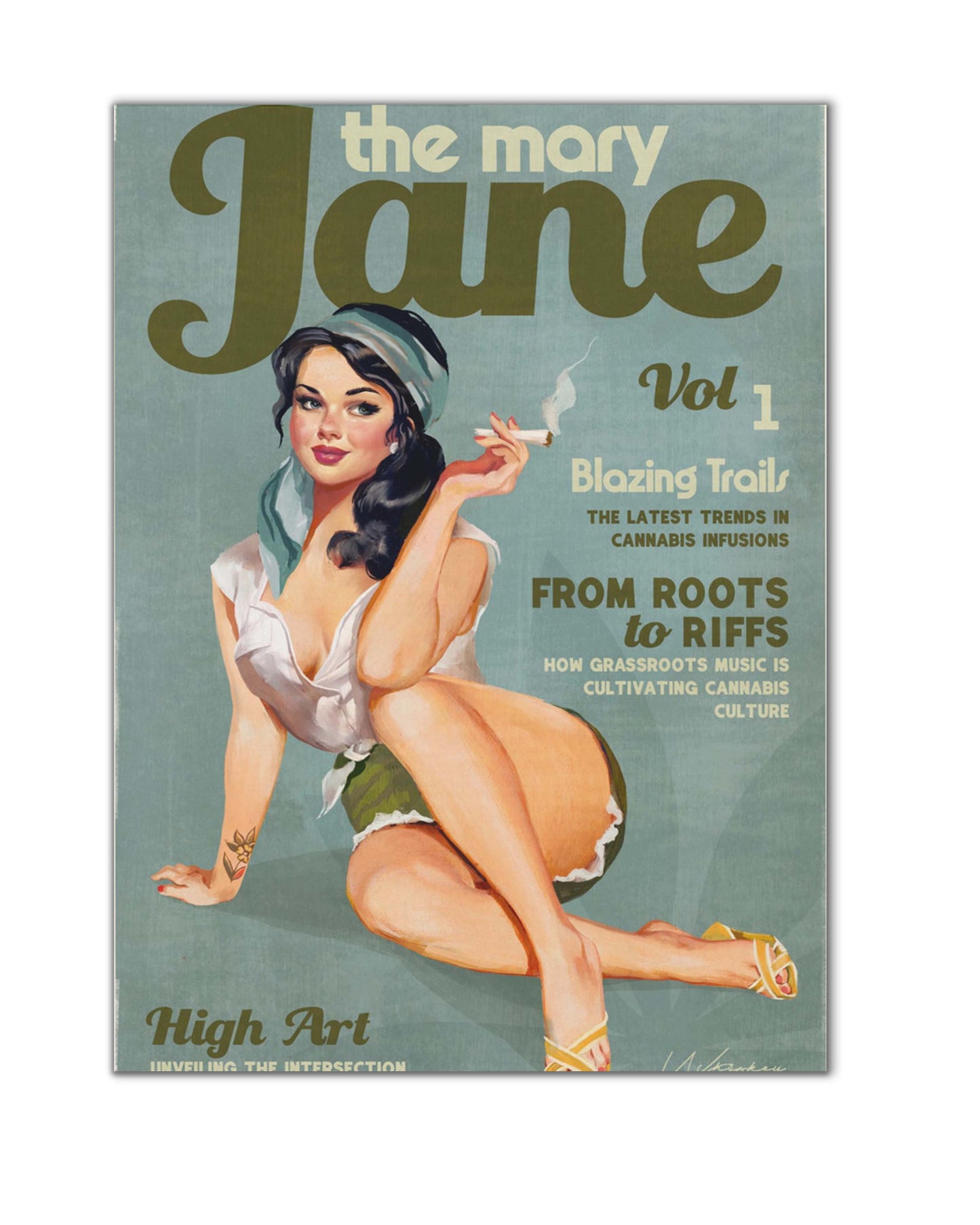 Wall art Mary Jane Retro Vintage Pinup Cannabis Art