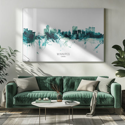 Wall art Winnipeg Canada Skyline-20X16inches-In White Floating Frame