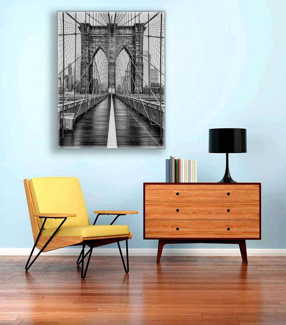 Brooklyn Bridge in Black & White-Skyline Wall decor- Silver varnish