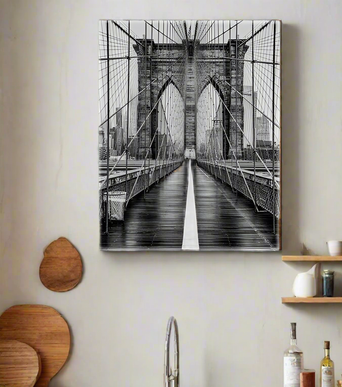 Brooklyn Bridge in Black & White-Skyline Wall decor- Silver varnish