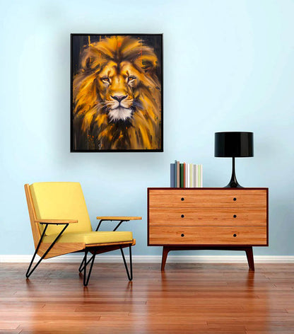 Canvas Lion Head - Wildlife Wall Art - Gold  Glitter
