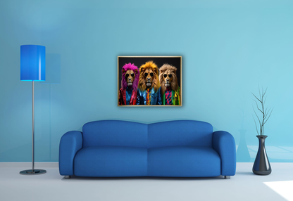 Wildlife Wall Art-The three cool lions-Canvas Print-Gold Varnish