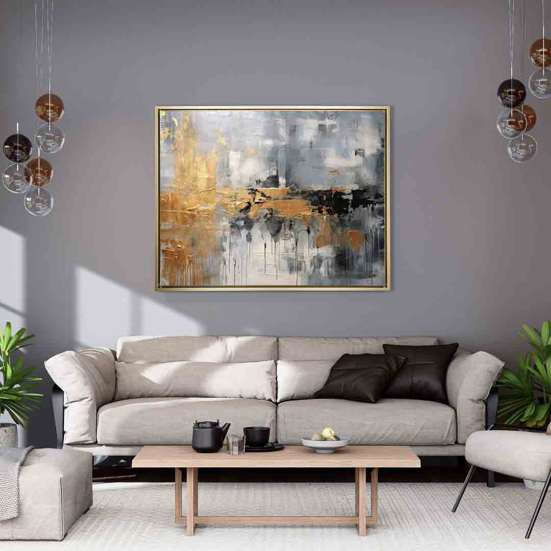 Autumn abstract canvas print-Minimalist art gold, beige, black and white