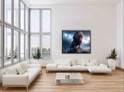 Wildlife Canvas Art-The Lion and the Storm