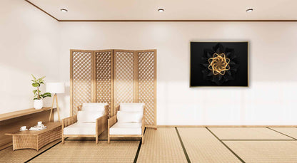 Abstract Flower in Black and Gold- Fine and Modern wall art - Gold varnish