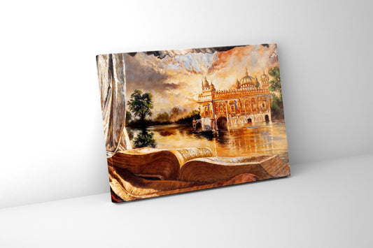 Sample wall art in gallery wrap ancient Golden Temple in India 