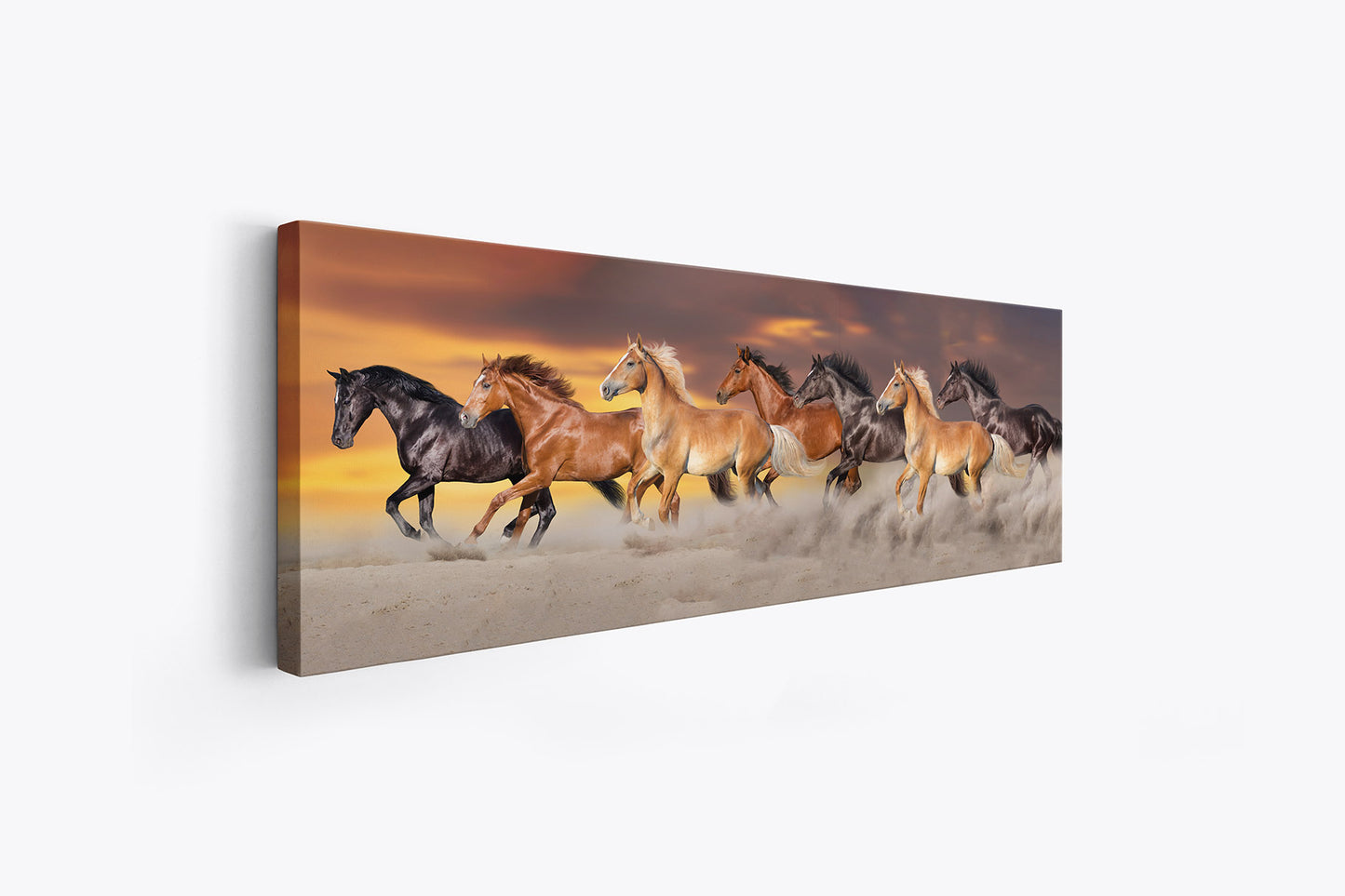 Team of 7 Horses- Wildlife Canvas Art - Gold varnish