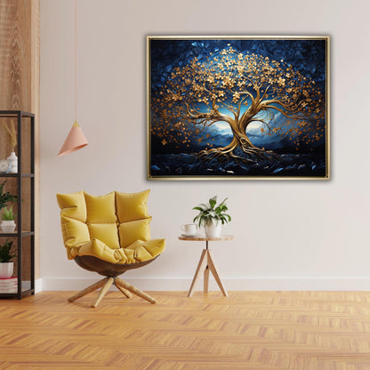 Example of art in the living room - Tree of Life canvas print- wall art with gold frame-GTAART.ca