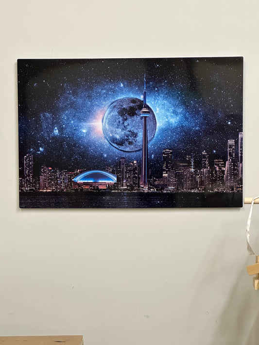 Metal aluminum print-Toronto, dark moon with CN Tower-Limited Edition