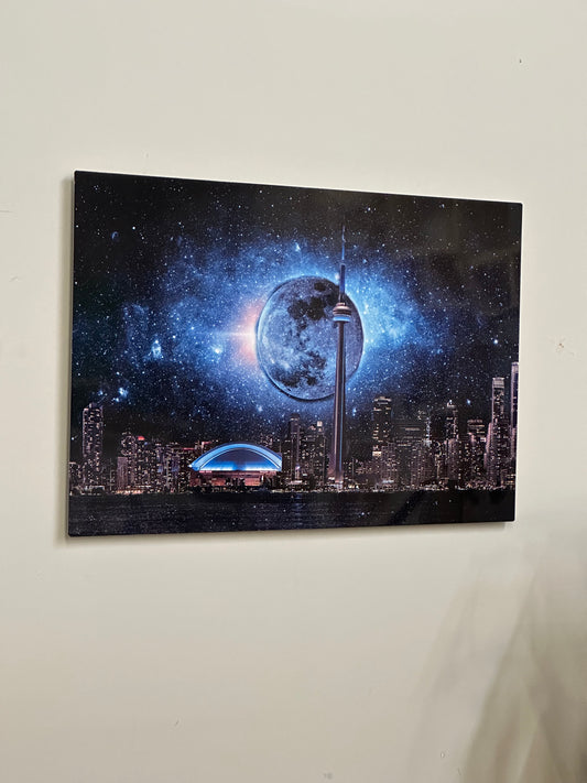 Metal aluminum print-Toronto, dark moon with CN Tower-Limited Edition