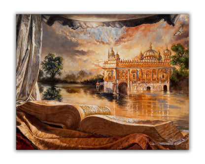 sample wall art  ancient Golden Temple in India 