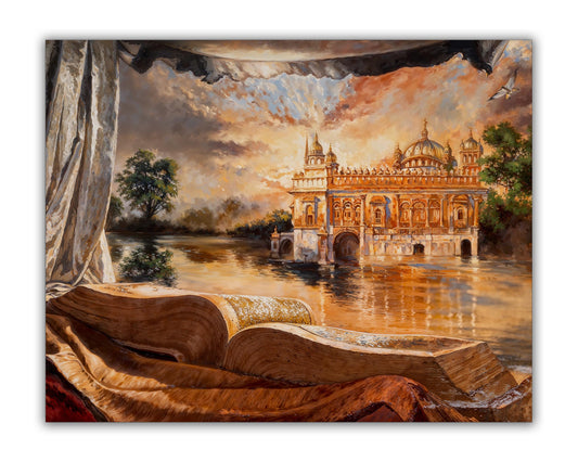 sample wall art  ancient Golden Temple in India 