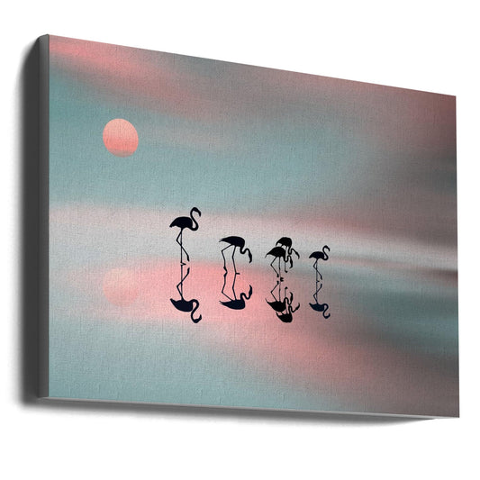  Family flamingos. Wall Artwork Gallery Wrapped (Ready to Hang)
