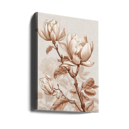  Beige Flowers 3 Wall Artwork Gallery Wrapped (Ready to Hang)