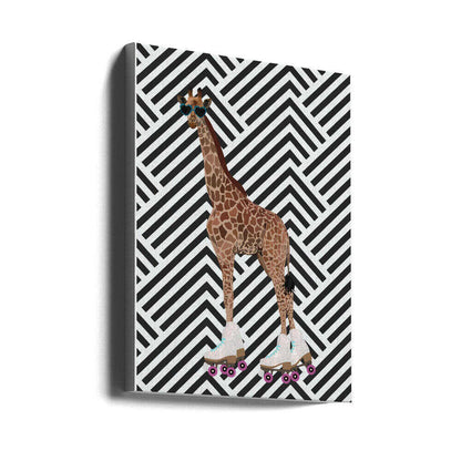 Wall art Giraffe Rollerskates retro